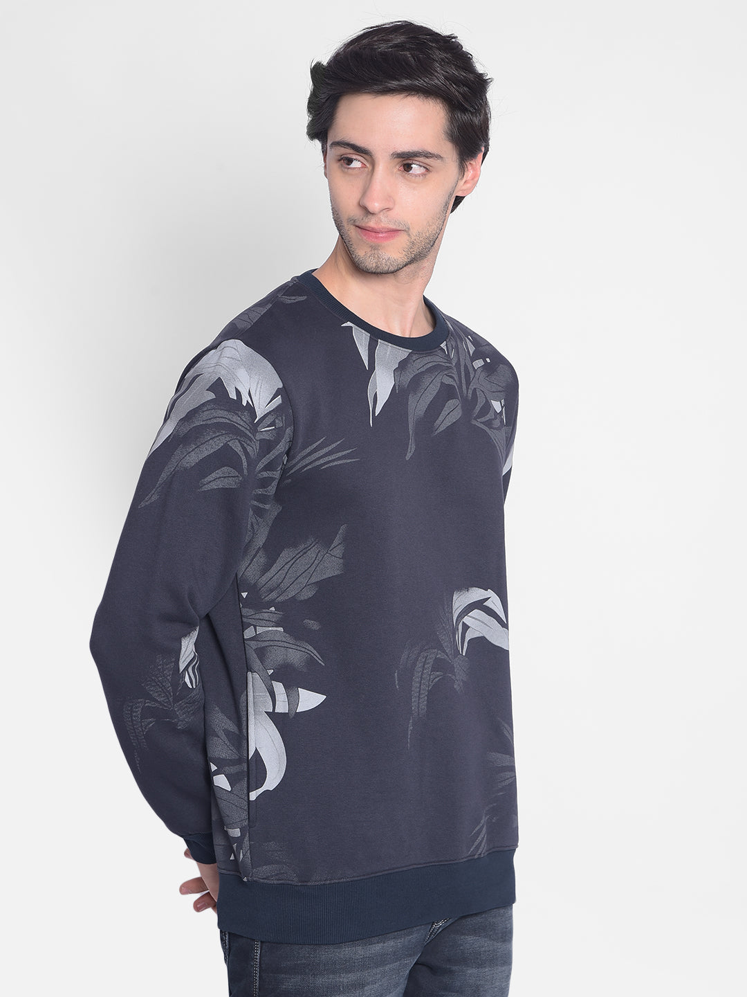 Navy Blue Printed Sweatshirt-Men Sweatshirts-Crimsoune Club