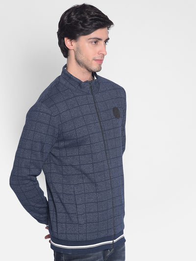 Navy Blue Checked Sweatshirt-Men Sweatshirts-Crimsoune Club