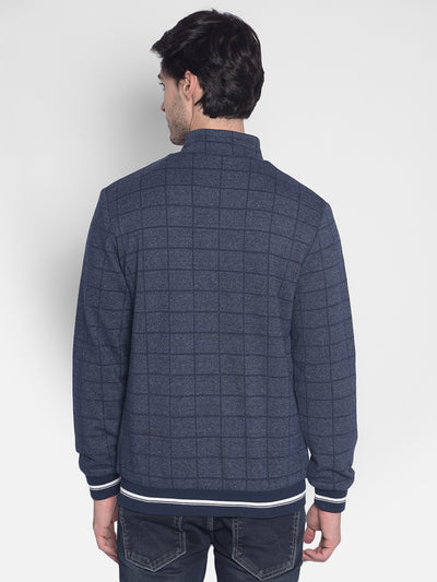 Navy Blue Checked Sweatshirt-Men Sweatshirts-Crimsoune Club