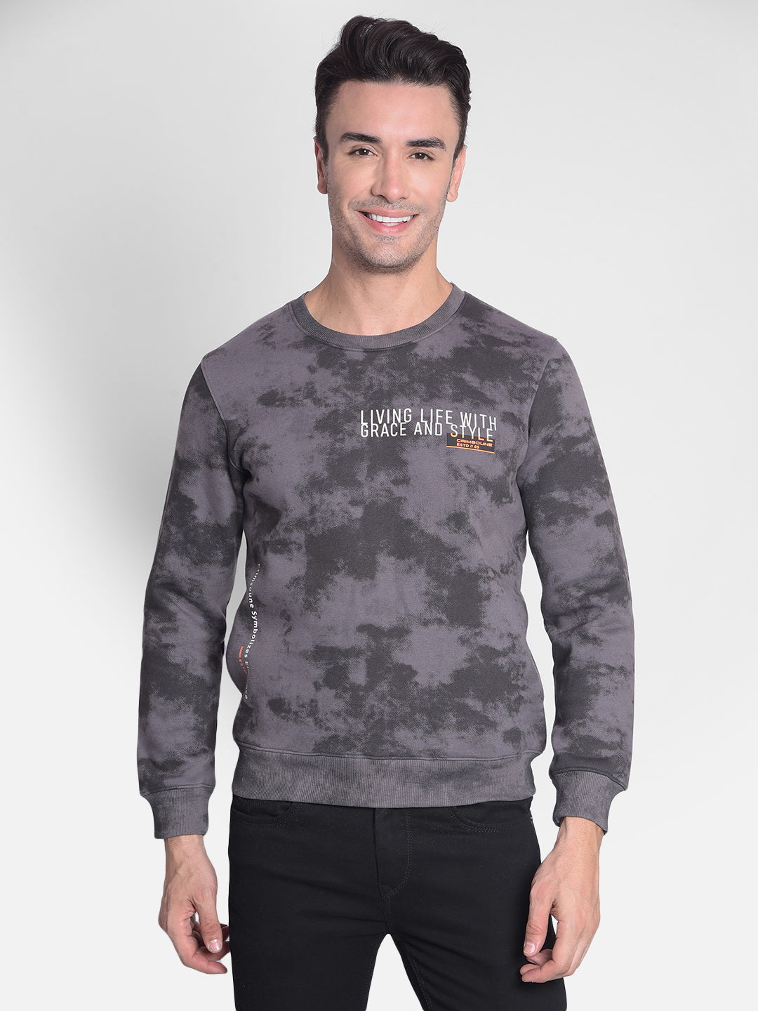 Grey Printed Sweatshirt-Men Sweatshirts-Crimsoune Club