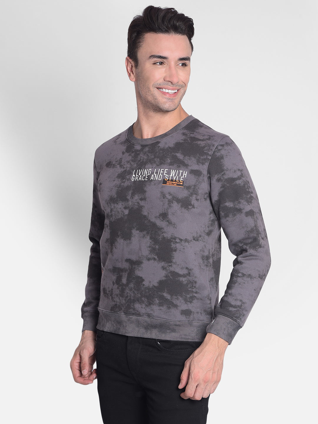 Grey Printed Sweatshirt-Men Sweatshirts-Crimsoune Club