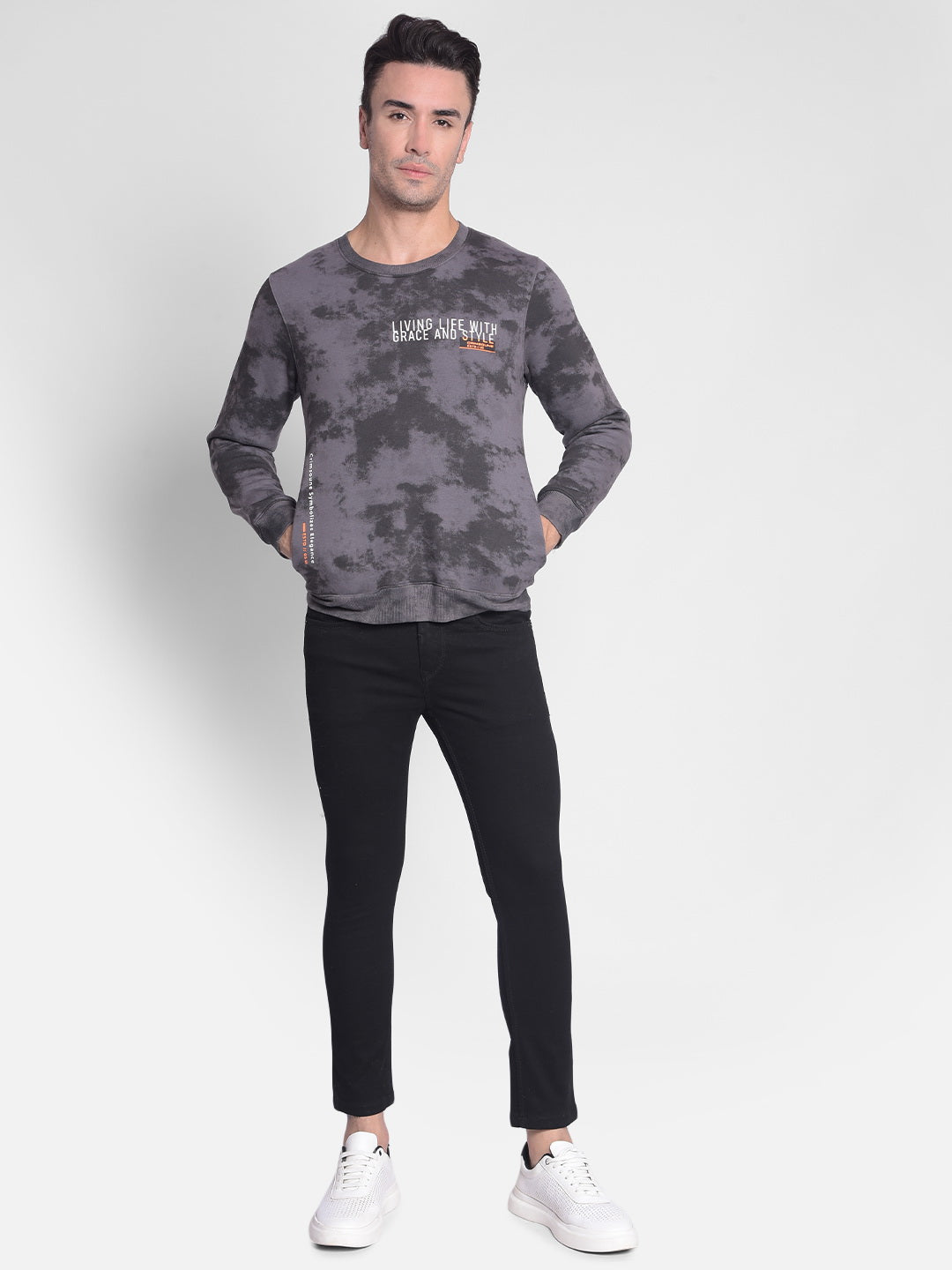 Grey Printed Sweatshirt-Men Sweatshirts-Crimsoune Club