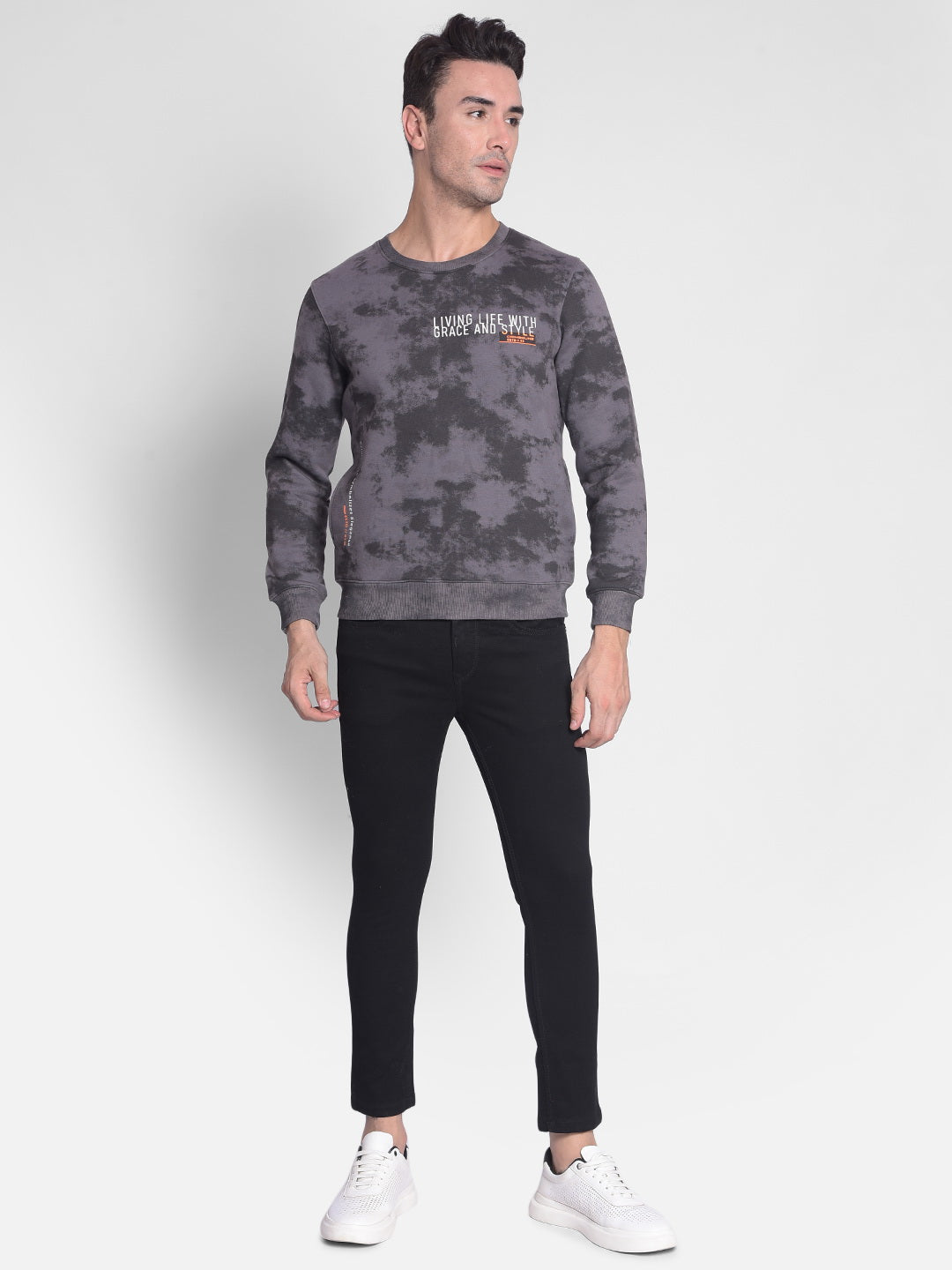 Grey Printed Sweatshirt-Men Sweatshirts-Crimsoune Club