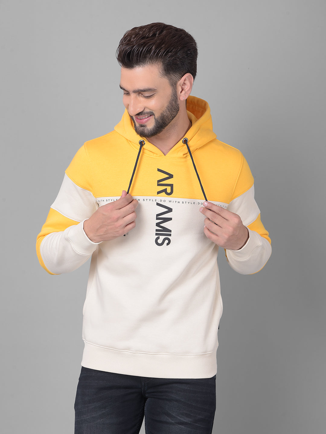 Yellow Colourblock Hooded Sweatshirt-Men Sweatshirts-Crimsoune Club