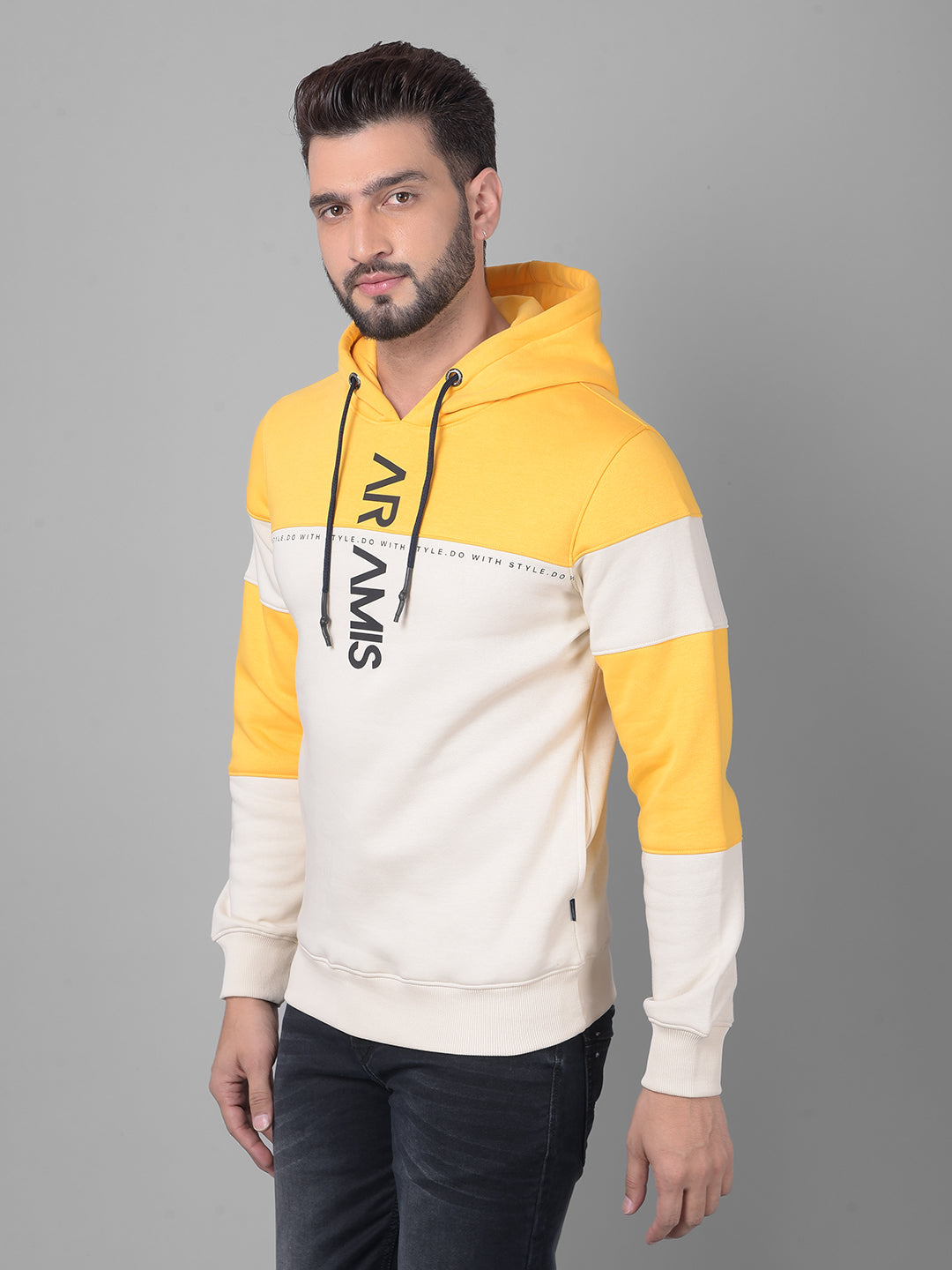 Yellow Colourblock Hooded Sweatshirt-Men Sweatshirts-Crimsoune Club