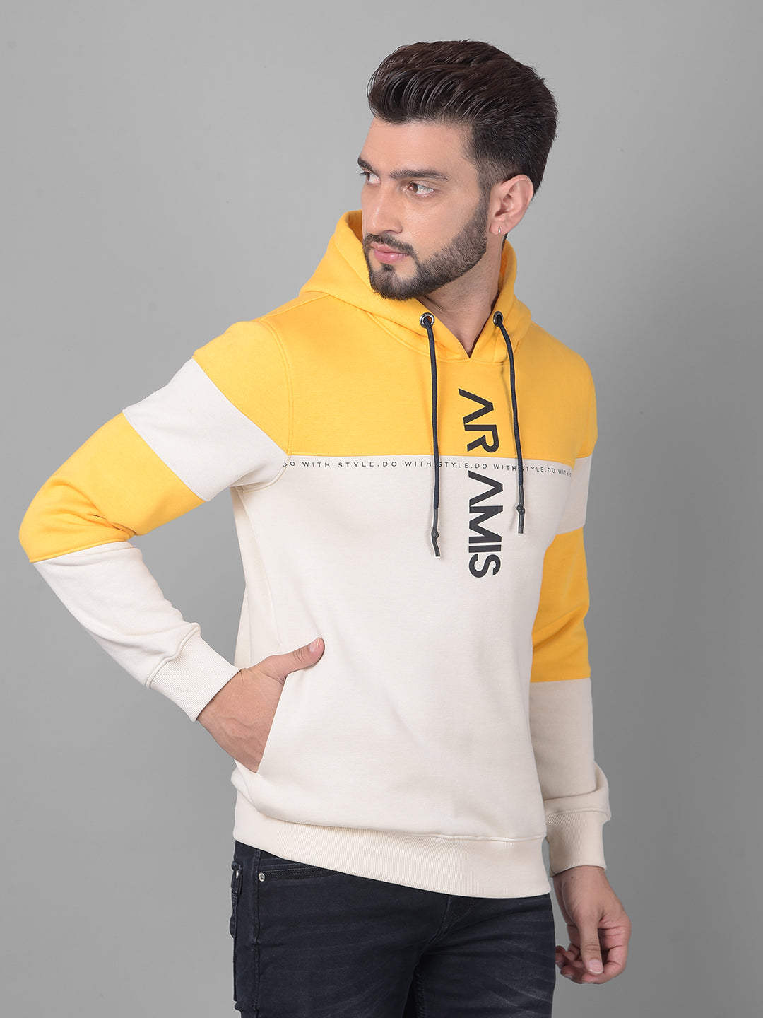 Yellow Colourblock Hooded Sweatshirt-Men Sweatshirts-Crimsoune Club