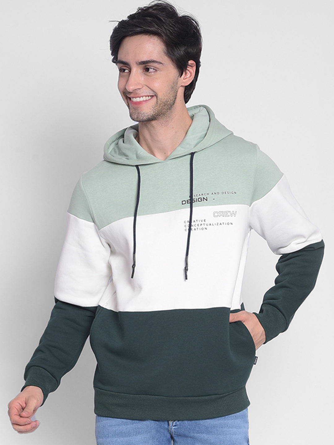 Green Colourblocked Sweatshirt With Hood-Men Sweatshirts-Crimsoune Club
