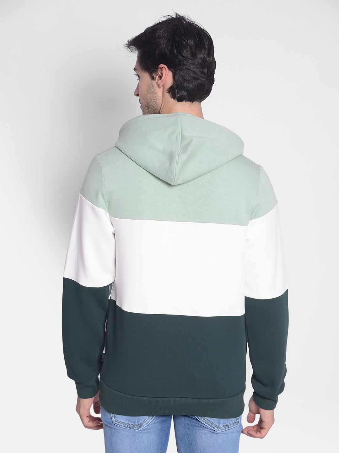 Green Colourblocked Sweatshirt With Hood-Men Sweatshirts-Crimsoune Club