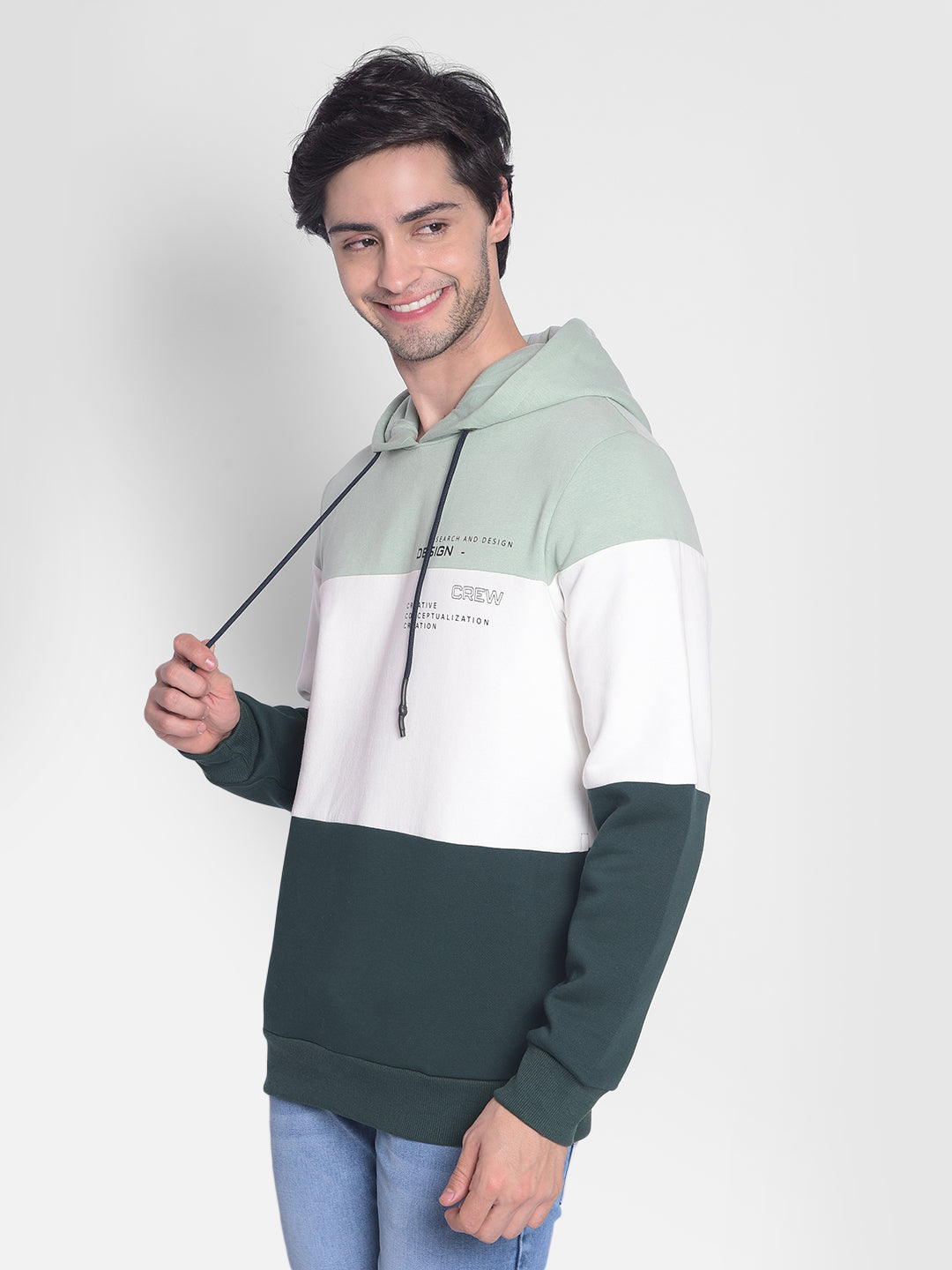 Green Colourblocked Sweatshirt With Hood-Men Sweatshirts-Crimsoune Club