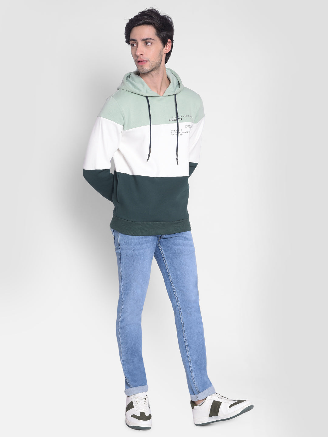 Green Colourblocked Sweatshirt With Hood-Men Sweatshirts-Crimsoune Club