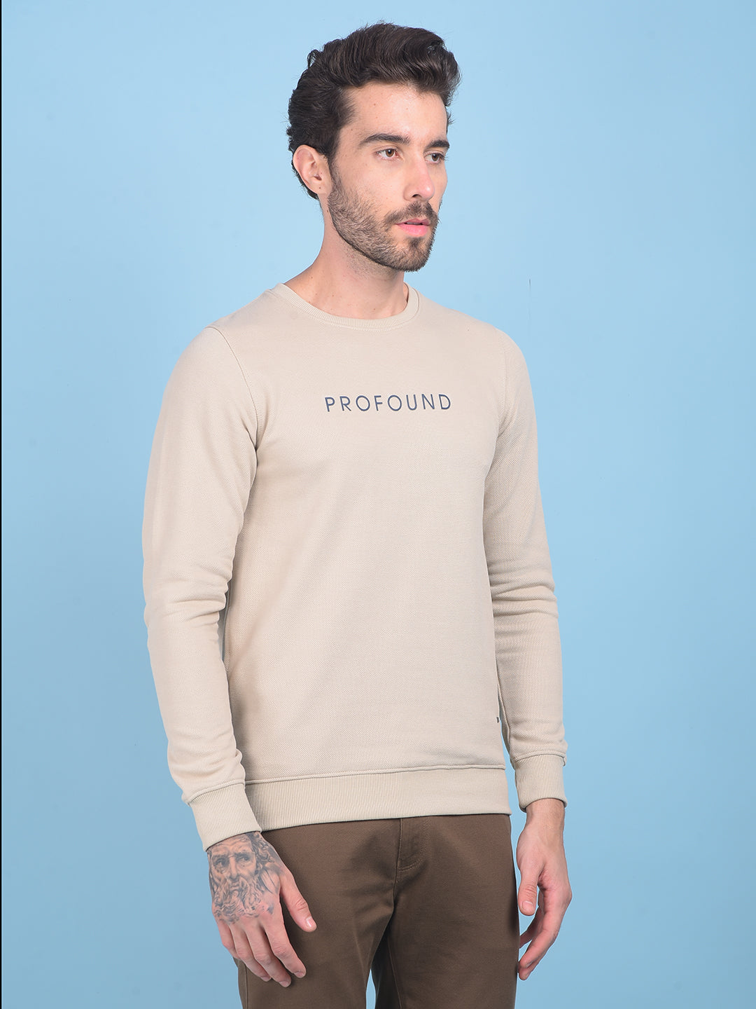 Beige Printed Sweatshirt-Men Sweatshirts-Crimsoune Club