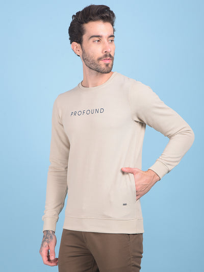 Beige Printed Sweatshirt-Men Sweatshirts-Crimsoune Club