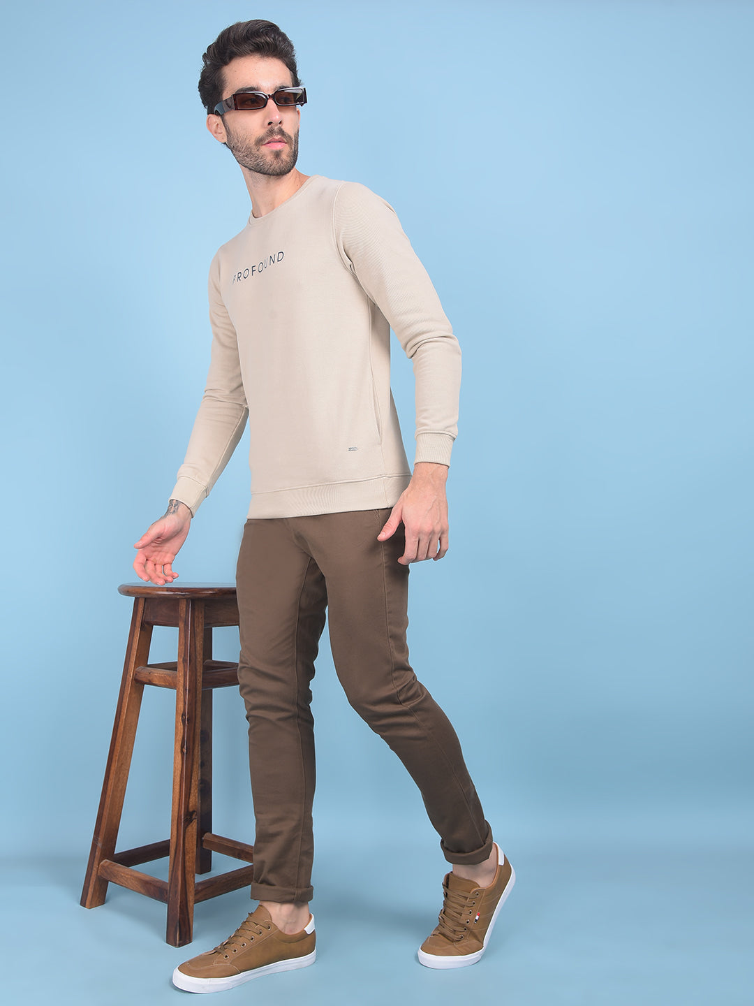 Beige Printed Sweatshirt-Men Sweatshirts-Crimsoune Club