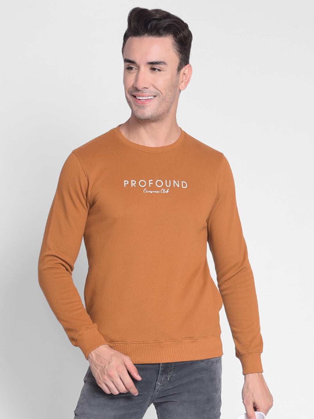 Brown Printed Sweatshirt-Men Sweatshirts-Crimsoune Club