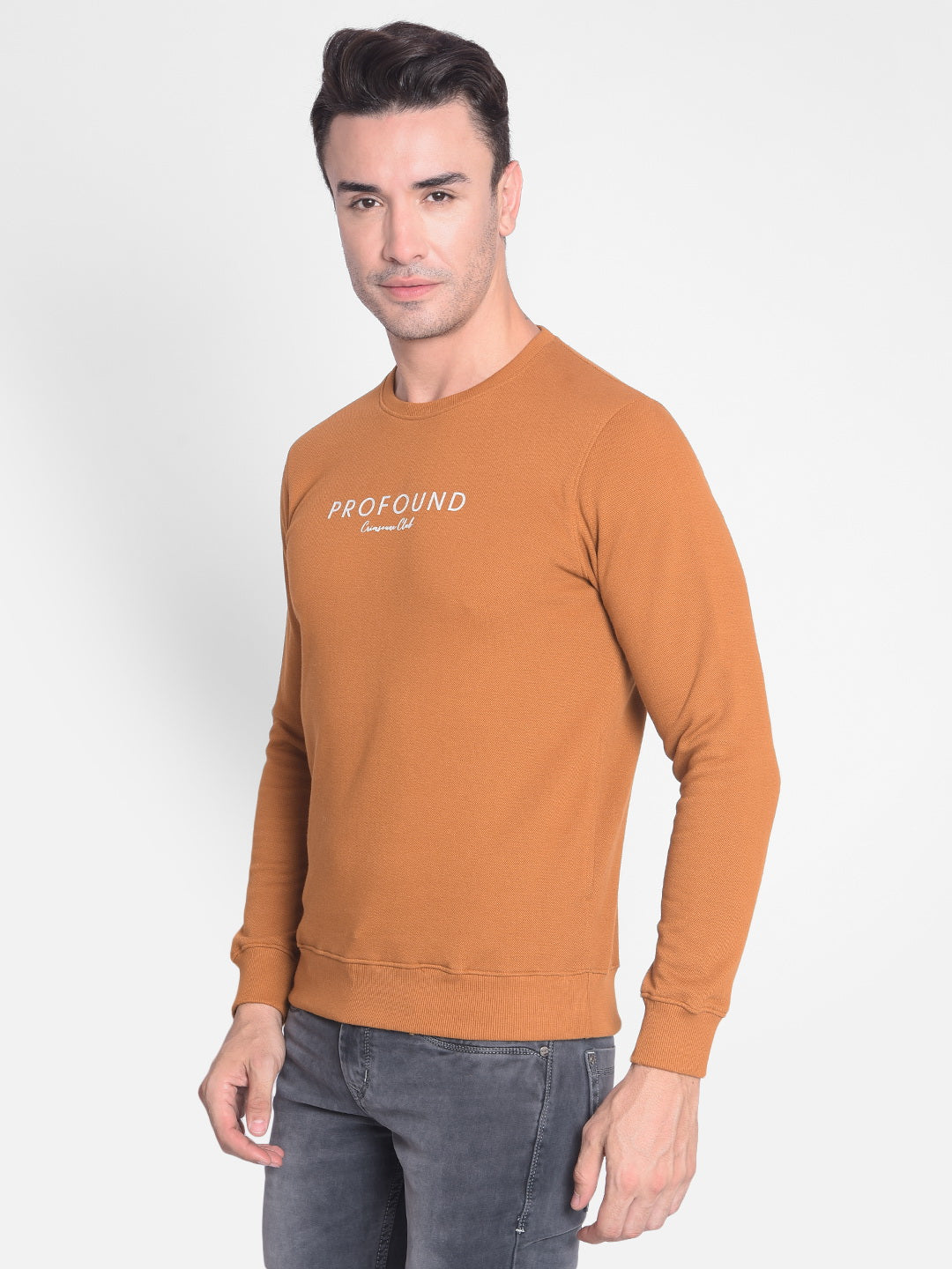 Brown Printed Sweatshirt-Men Sweatshirts-Crimsoune Club