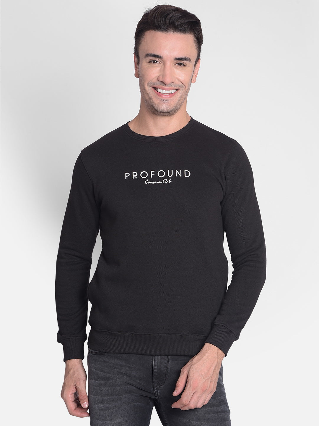 Black Printed Sweatshirt-Men Sweatshirts-Crimsoune Club