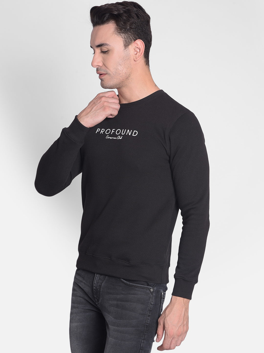 Black Printed Sweatshirt-Men Sweatshirts-Crimsoune Club