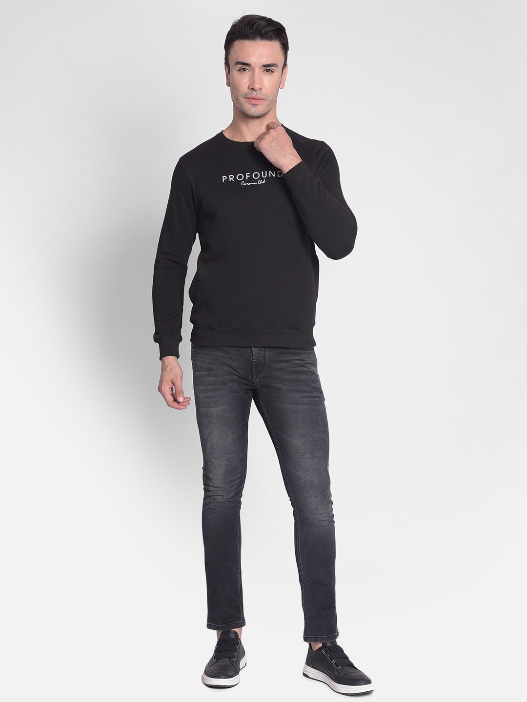 Black Printed Sweatshirt-Men Sweatshirts-Crimsoune Club