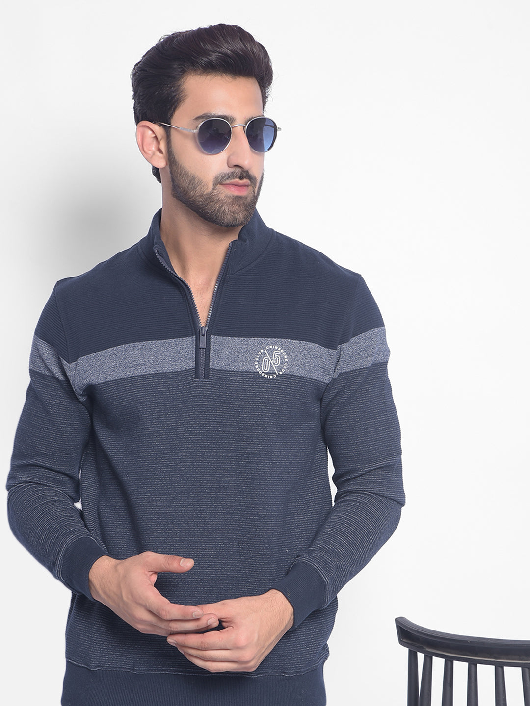 Navy Blue Colourblocked Sweatshirt-Men Sweatshirts-Crimsoune Club