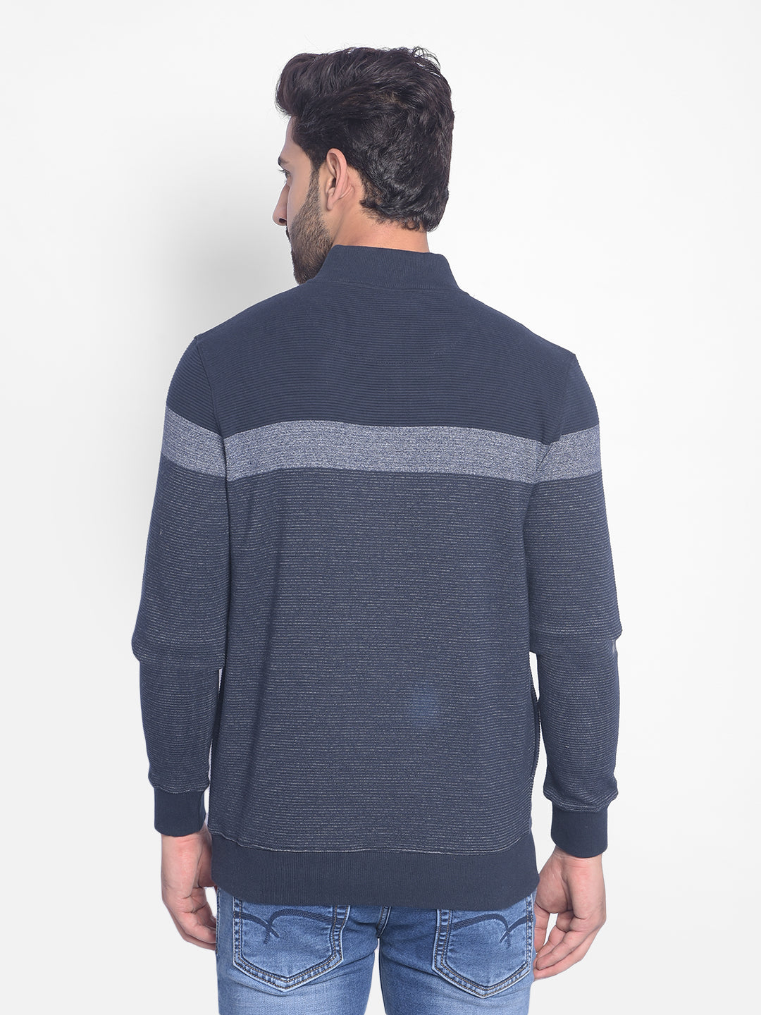Navy Blue Colourblocked Sweatshirt-Men Sweatshirts-Crimsoune Club