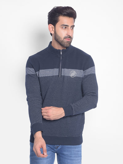 Navy Blue Colourblocked Sweatshirt-Men Sweatshirts-Crimsoune Club