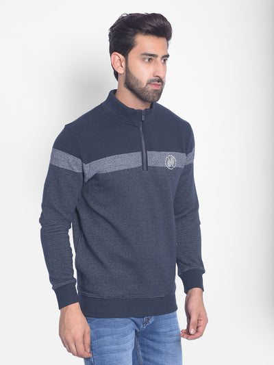 Navy Blue Colourblocked Sweatshirt-Men Sweatshirts-Crimsoune Club