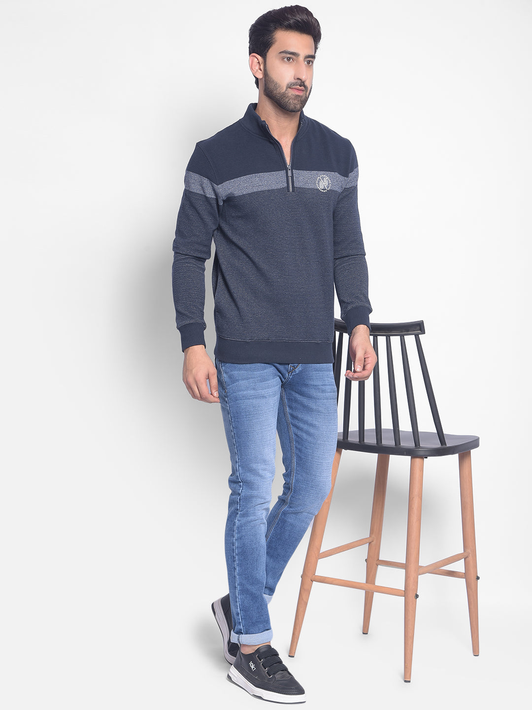 Navy Blue Colourblocked Sweatshirt-Men Sweatshirts-Crimsoune Club