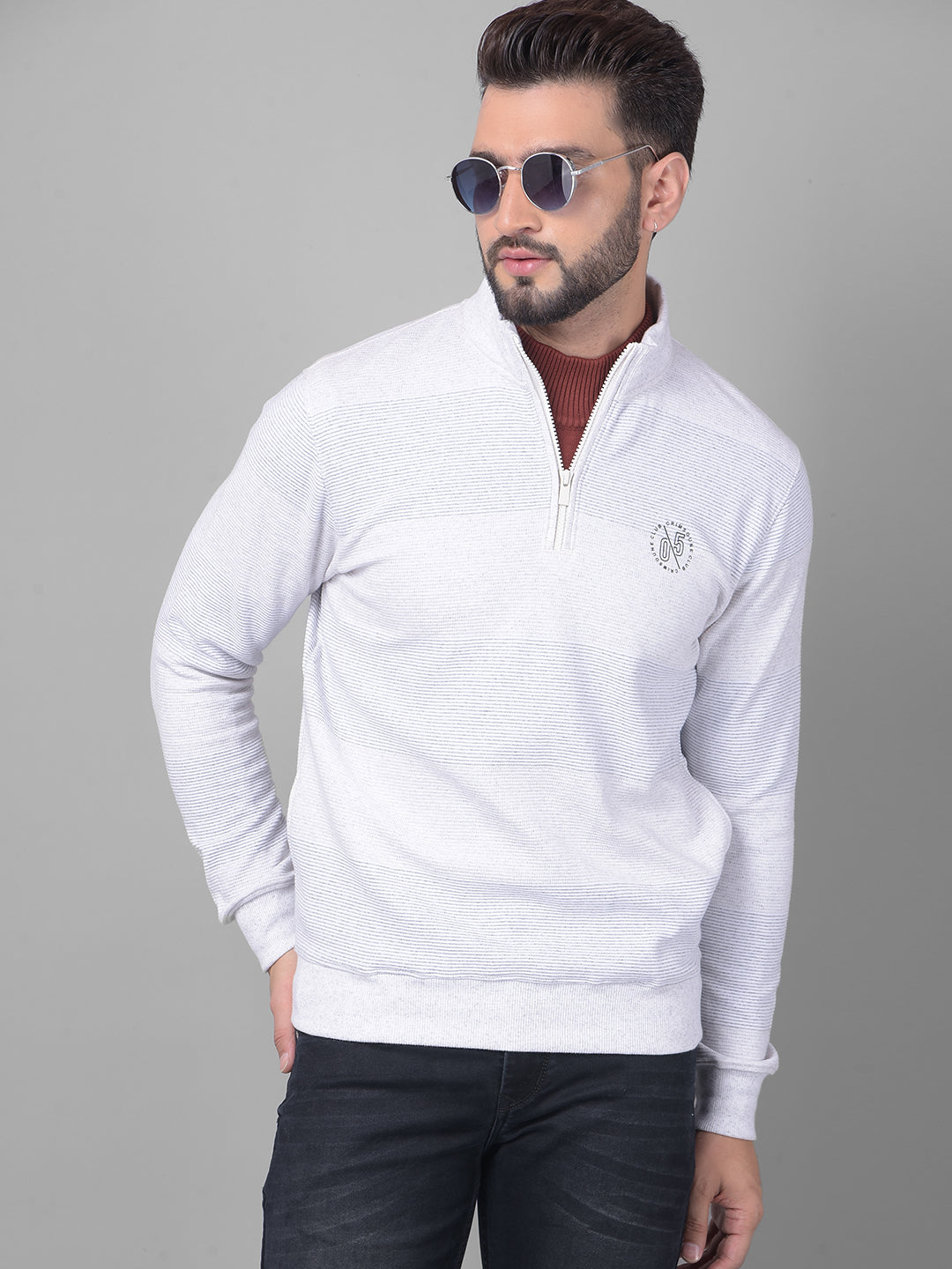 White Striped Sweatshirt-Men Sweatshirts-Crimsoune Club