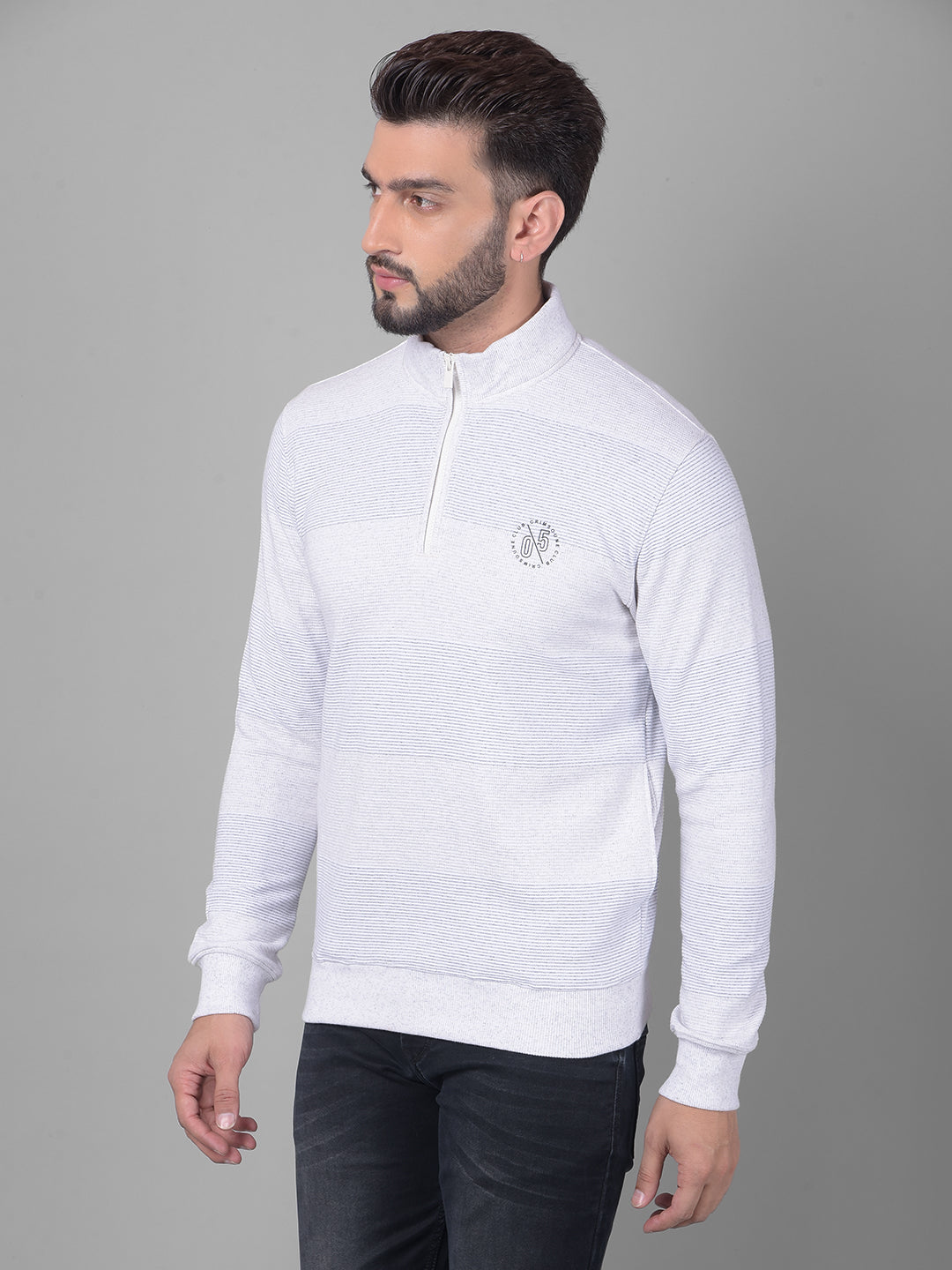 White Striped Sweatshirt-Men Sweatshirts-Crimsoune Club