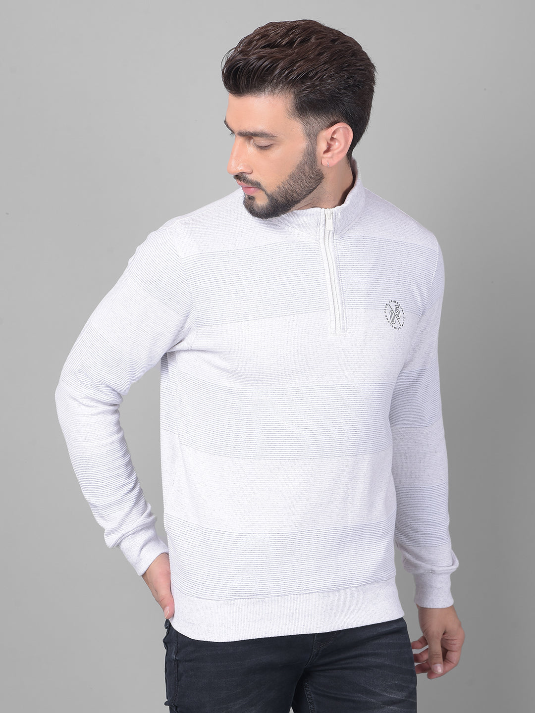 White Striped Sweatshirt-Men Sweatshirts-Crimsoune Club