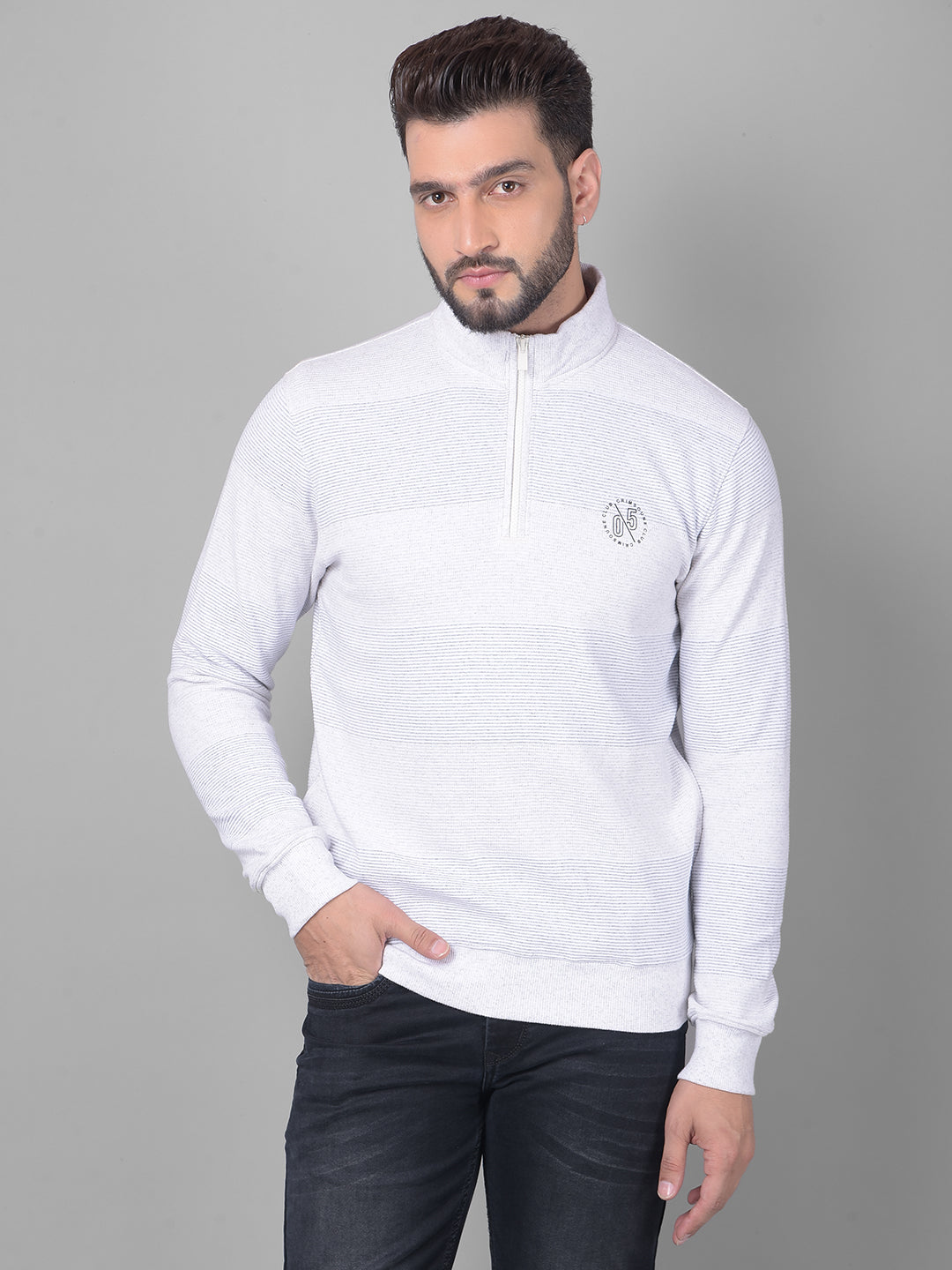 White Striped Sweatshirt-Men Sweatshirts-Crimsoune Club