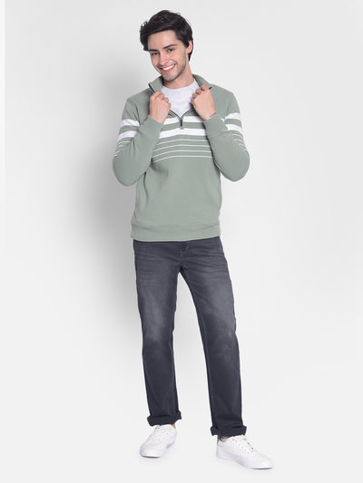 Olive Striped Sweatshirt-Men Sweatshirts-Crimsoune Club