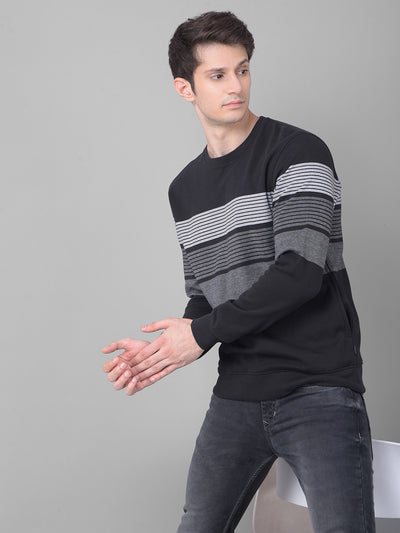 Black Striped Sweatshirt-Men Sweatshirts-Crimsoune Club