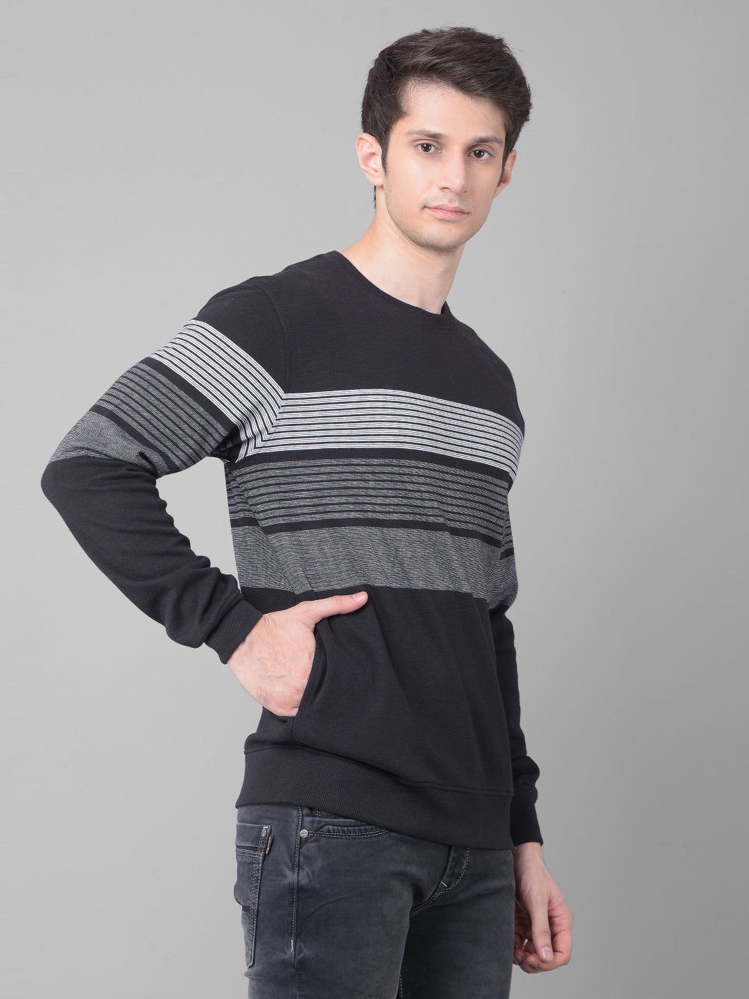 Black Striped Sweatshirt-Men Sweatshirts-Crimsoune Club