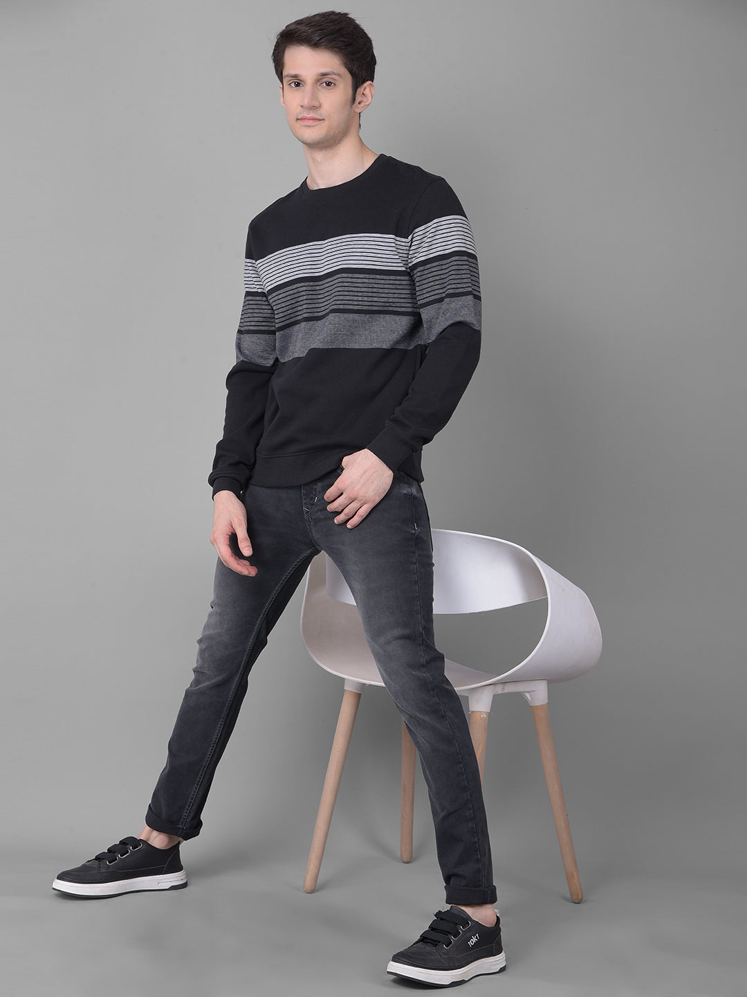 Black Striped Sweatshirt-Men Sweatshirts-Crimsoune Club