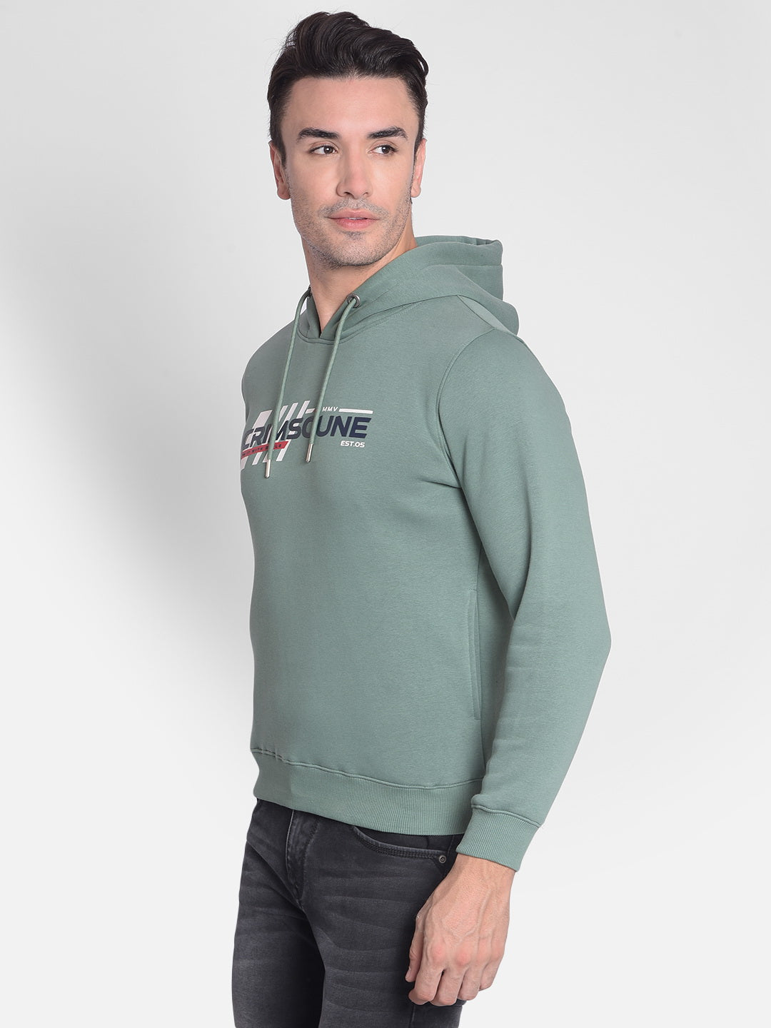 Green Printed Sweatshirt With Hood-Men Sweatshirts-Crimsoune Club