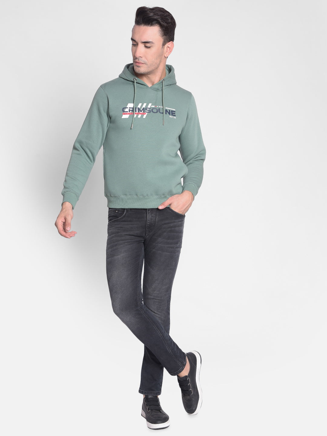 Green Printed Sweatshirt With Hood-Men Sweatshirts-Crimsoune Club