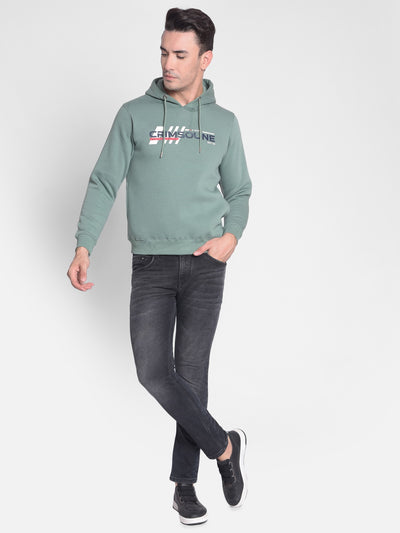 Green Printed Sweatshirt With Hood-Men Sweatshirts-Crimsoune Club