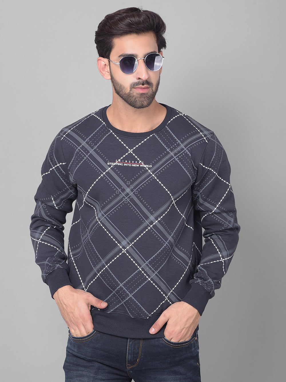 Navy Blue Printed Sweatshirt-Men Sweatshirts-Crimsoune Club