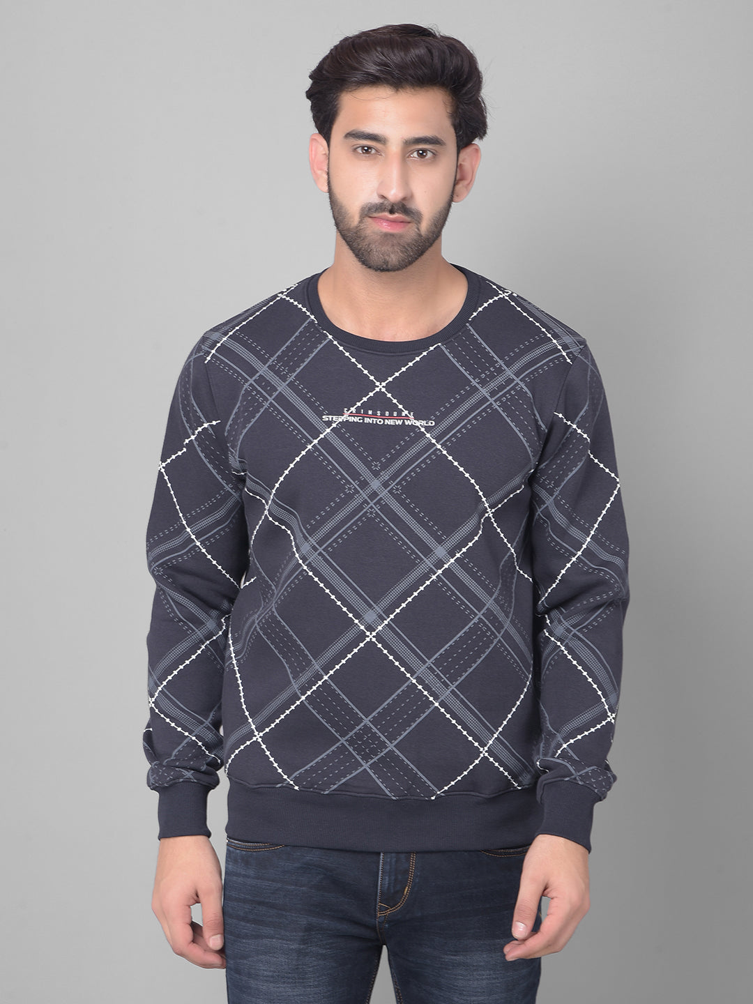 Navy Blue Printed Sweatshirt-Men Sweatshirts-Crimsoune Club