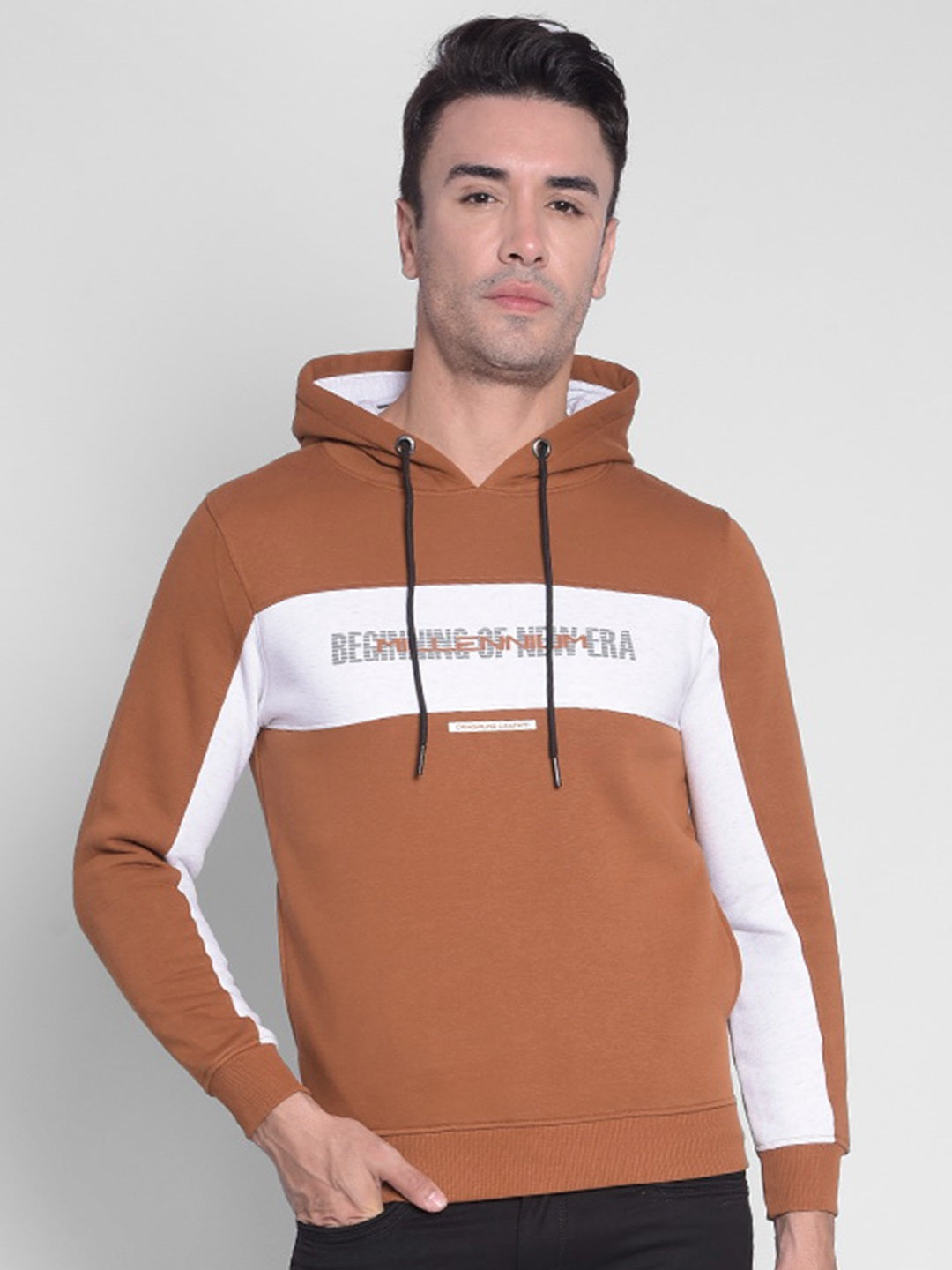 Brown Printed Sweatshirt With Hood-Men Sweatshirts-Crimsoune Club