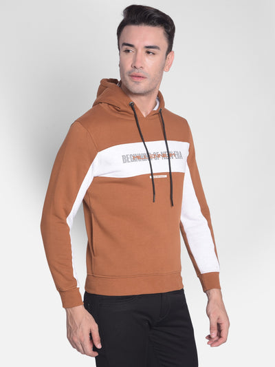 Brown Printed Sweatshirt With Hood-Men Sweatshirts-Crimsoune Club