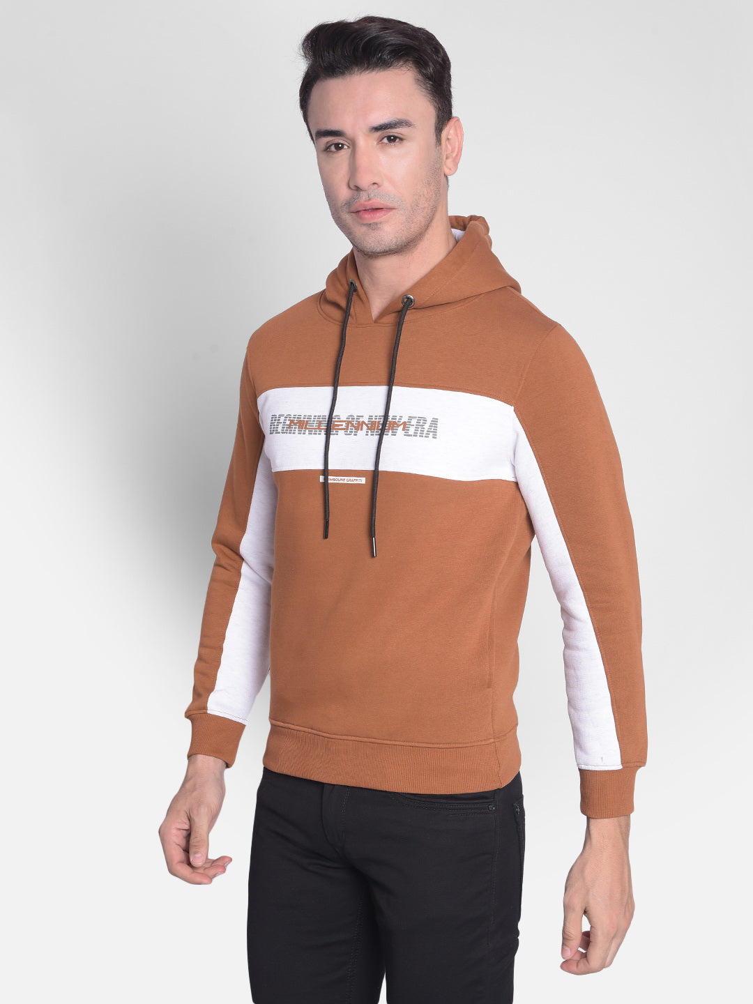 Brown Printed Sweatshirt With Hood-Men Sweatshirts-Crimsoune Club