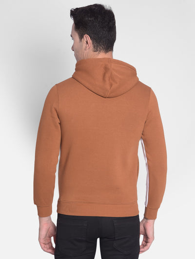 Brown Printed Sweatshirt With Hood-Men Sweatshirts-Crimsoune Club