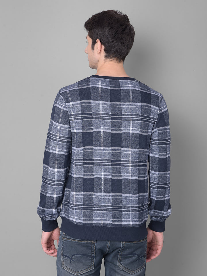 Navy Blue Checked Sweatshirt-Men Sweatshirts-Crimsoune Club