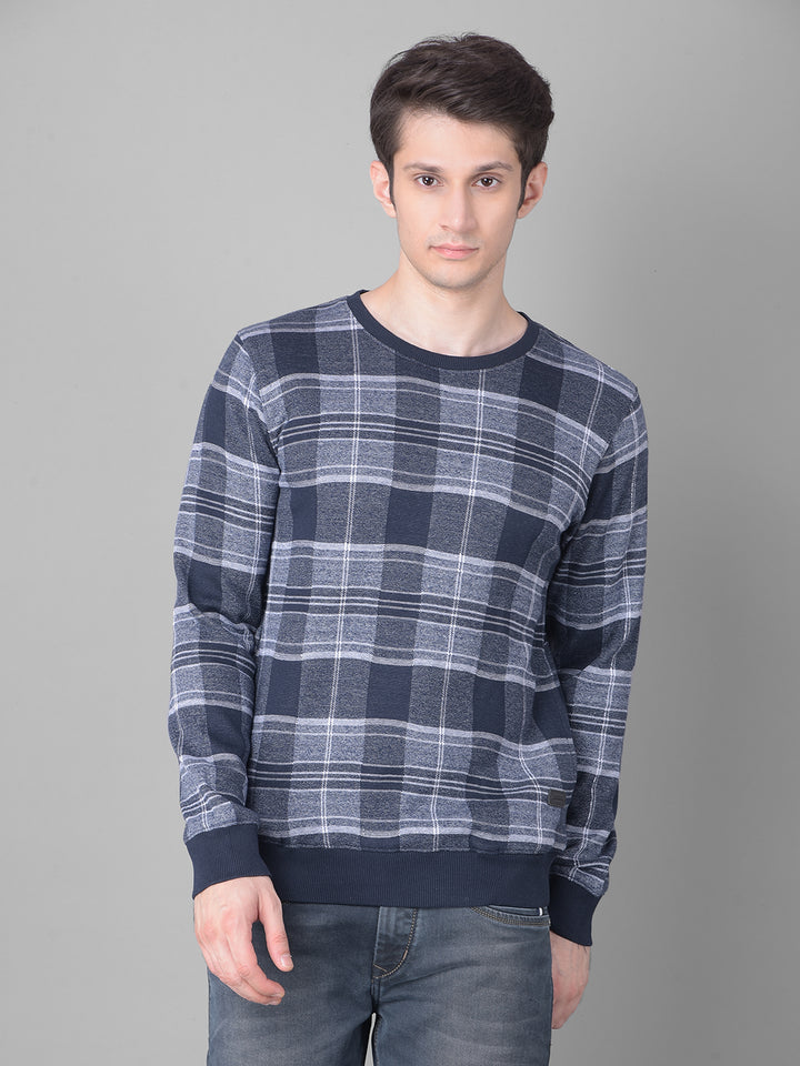 Navy Blue Checked Sweatshirt-Men Sweatshirts-Crimsoune Club
