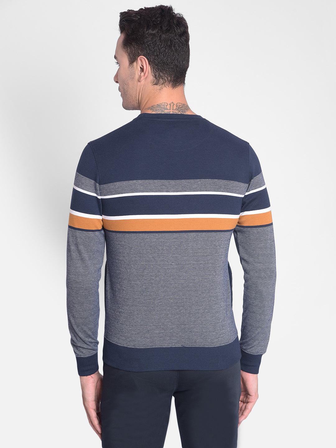 Navy Blue Striped Sweatshirt-Mens Sweatshirts-Crimsoune Club
