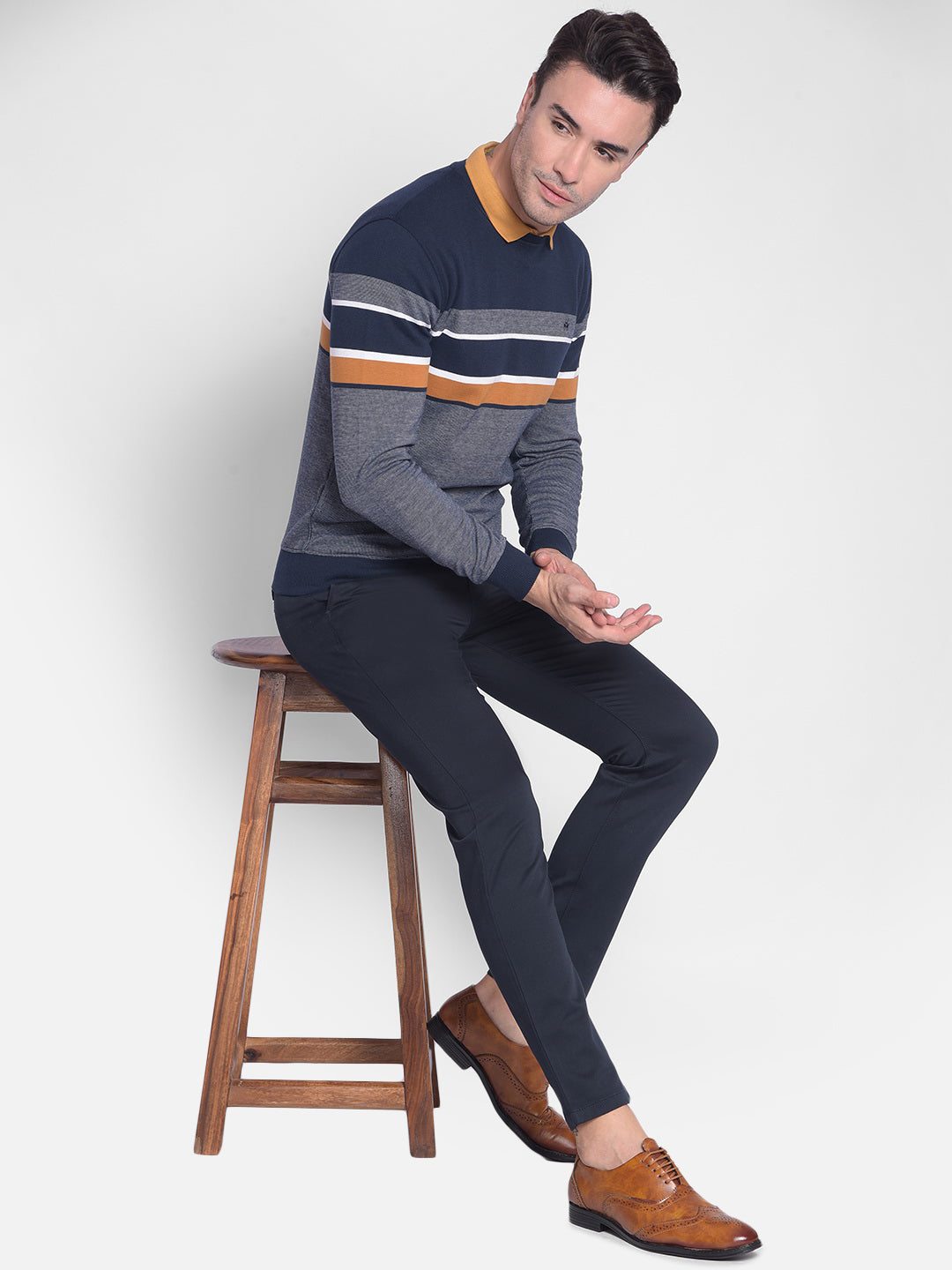 Navy Blue Striped Sweatshirt-Mens Sweatshirts-Crimsoune Club
