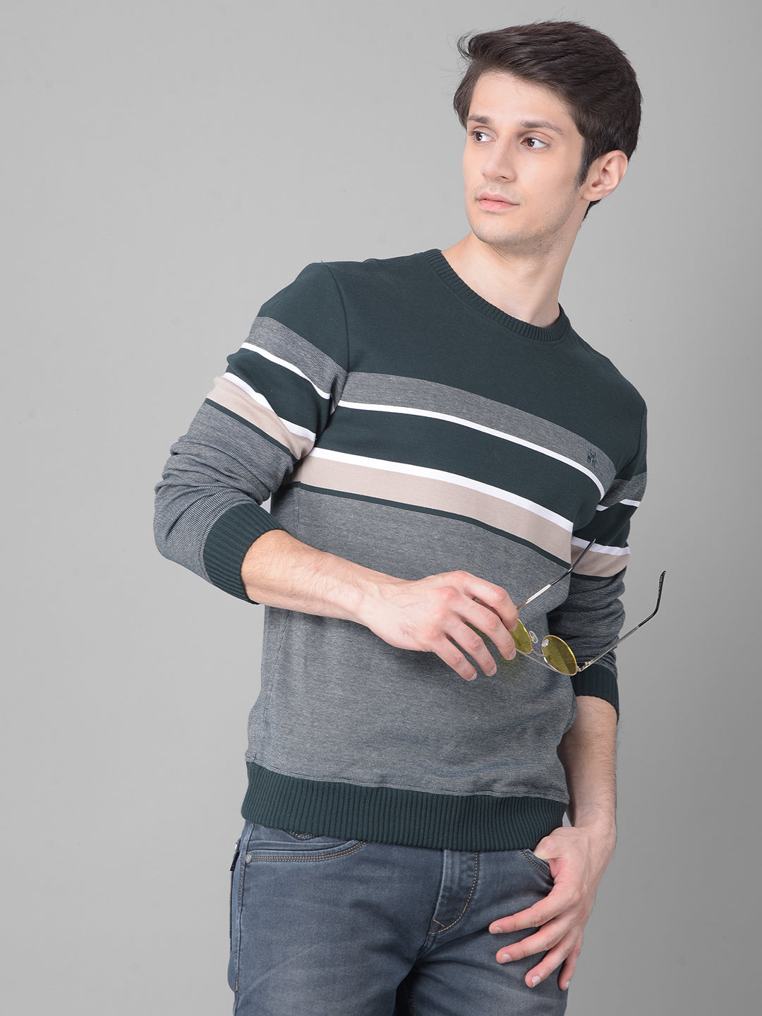 Green Striped Sweatshirt-Men Sweatshirts-Crimsoune Club