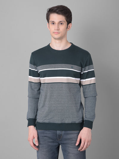 Green Striped Sweatshirt-Men Sweatshirts-Crimsoune Club